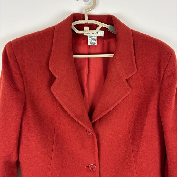 Ann Taylor Vintage 90s Red-Orange 3-Button Blazer Jacket Wool Cashmere Nylon - Picture 2 of 9